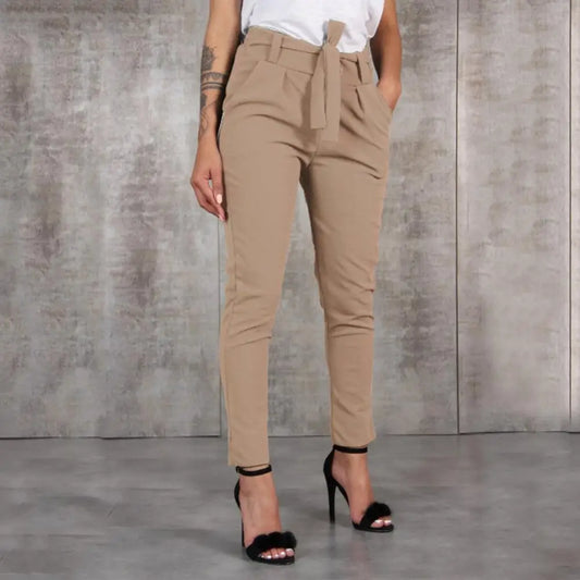 Casual Women Solid Colour Belted Elastic High Waist Harem Pants .  S-2X