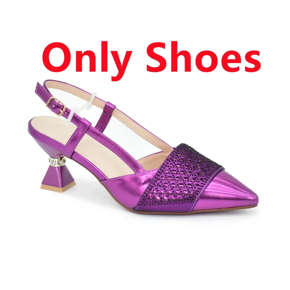 New Arrival Women Italian Shoes and Matching Bag Set Decorated with Rhinestones