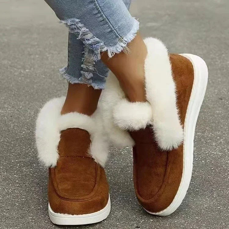Women Slip on Comfortable Ankle Boot/Shoe Warm Plush Fur Suede Female Footwear
