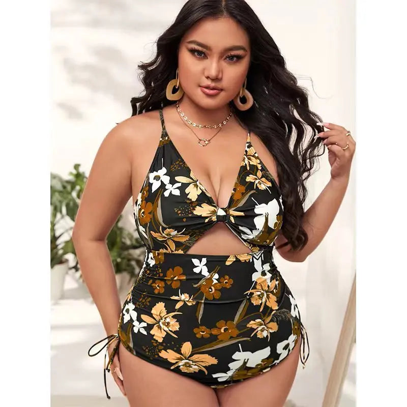 Plus Size Women Print Push Up One Piece Swimsuit Print