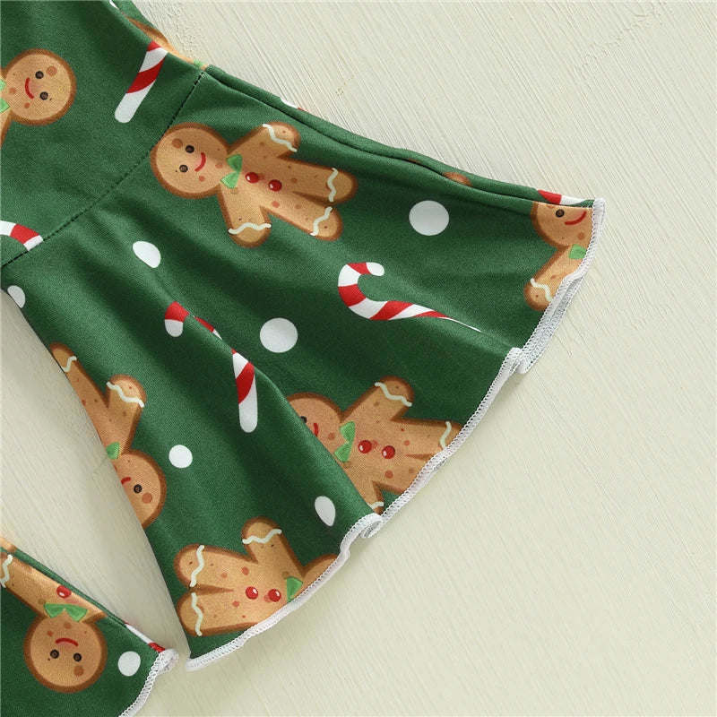 Kid Baby Girls Christmas Clothes Sets Children Long Sleeve O Neck Sweatshirt Tops Gingerbread Candy Cane Print Pants Sets