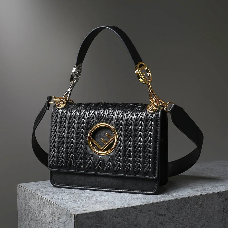 New Hollow Carved Square Bag Luxury Design Clam shell Metal Real Leather Material.