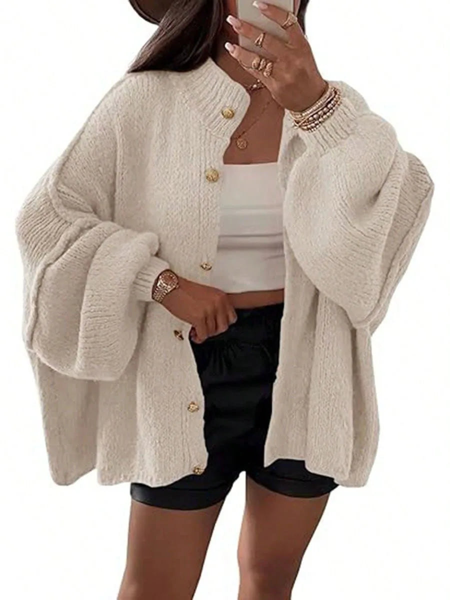 Knitted Lazy Style Oversized Long Sleeve Women Loose Button Cardigan Sweater