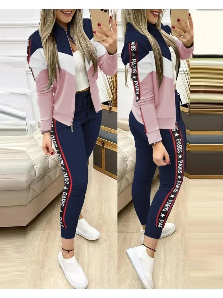 Woman 2 Pieces Suit Zipper Jacket And  Pants Tracksuit Casual 2025 Set.  S-XL
