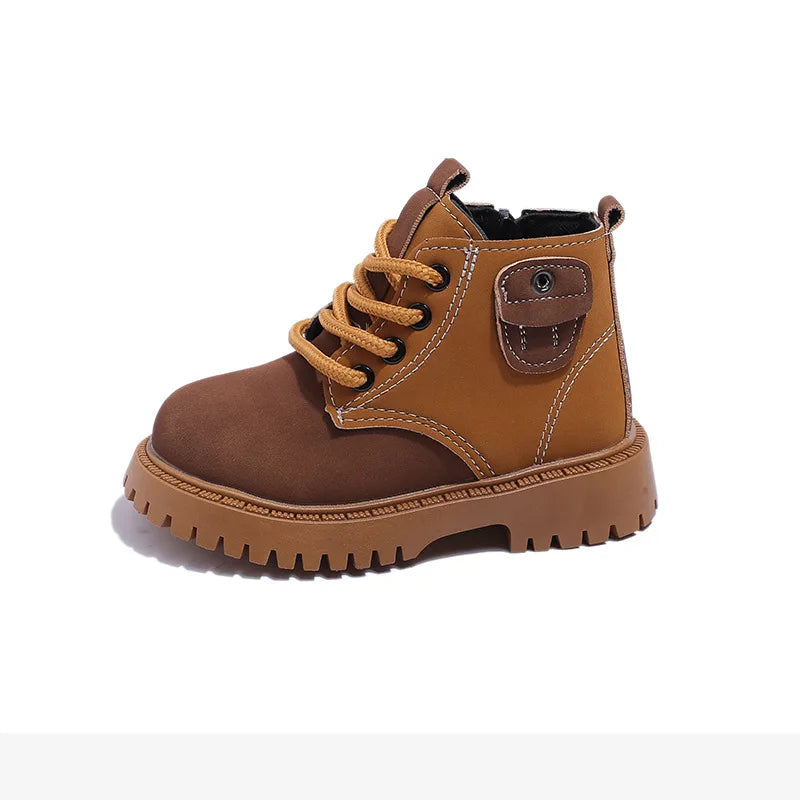 Kids Leather Boots 2023 Boys Fashion Single Boots Baby Short Boots Autumn New Girls Soft Sole Shoes