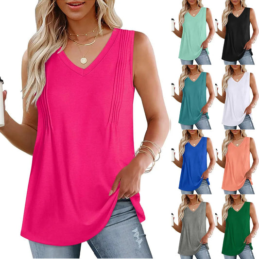 Summer Tank Top 2025 Loose Fit V Neck Sleeveless Flowing top.  S-XXL