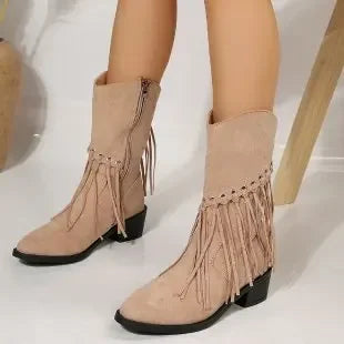 Boots Women Vintage Tassel Cowgirl Fashion Western Booties