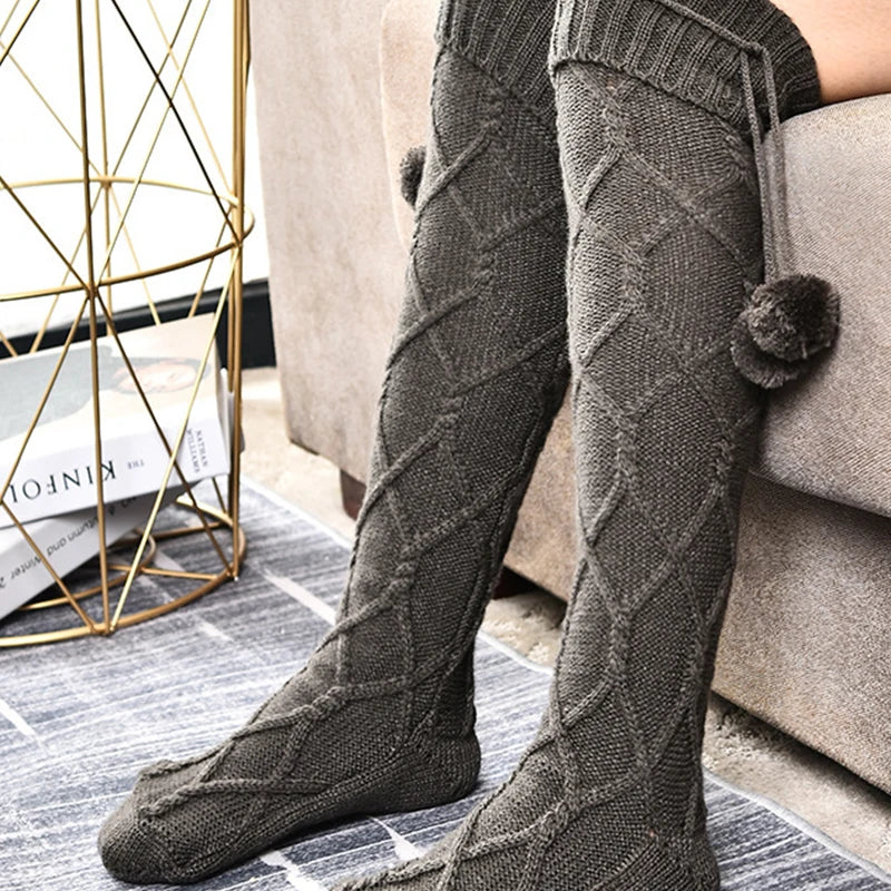 Thick Woolen Socks with Bow Knots - Winter Stockings for Women