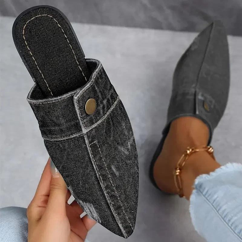Women Comfortable Versatile Slip-On Denim Flat 2025 New Slides For Everyday Wear