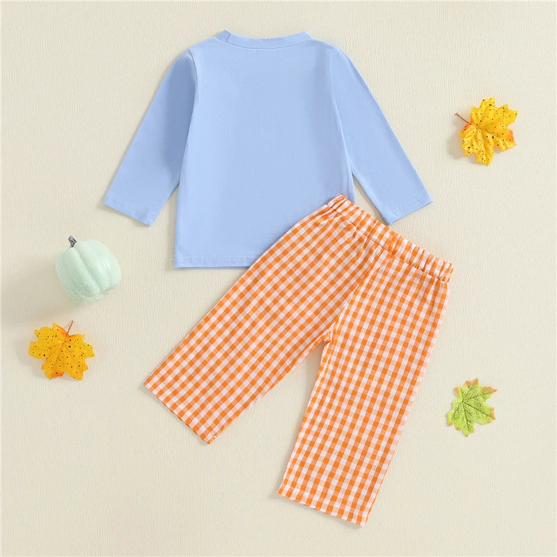 Toddler Unisex Baby Halloween Outfits Kids Long Sleeve Pumpkin Embroidery Sweatshirts and Long Pants 2Pcs Clothes Set