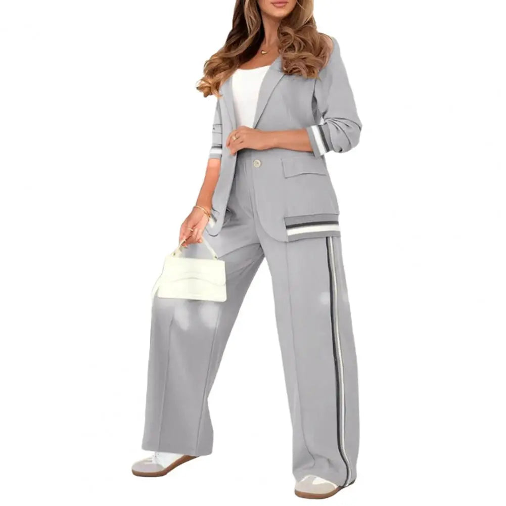 2pcs/set Women Blazer And Pants Set Casual Loose Lapel Jacket Outfit High-Waist Wide Leg Pant Set.  S-2x