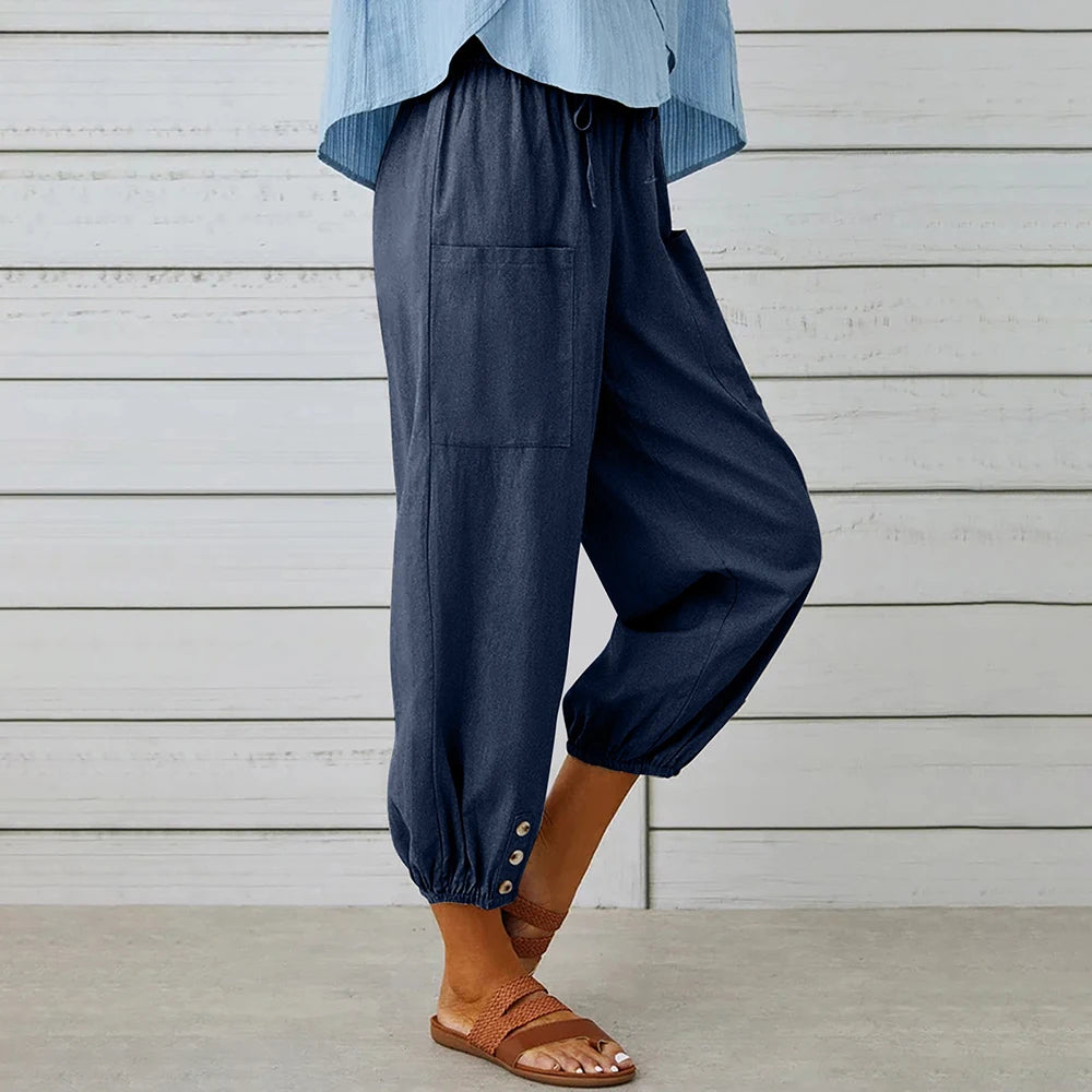 Cotton Linen Harem Pants Casual Elastic High Waist Loose Ankle Pants.  S-2x