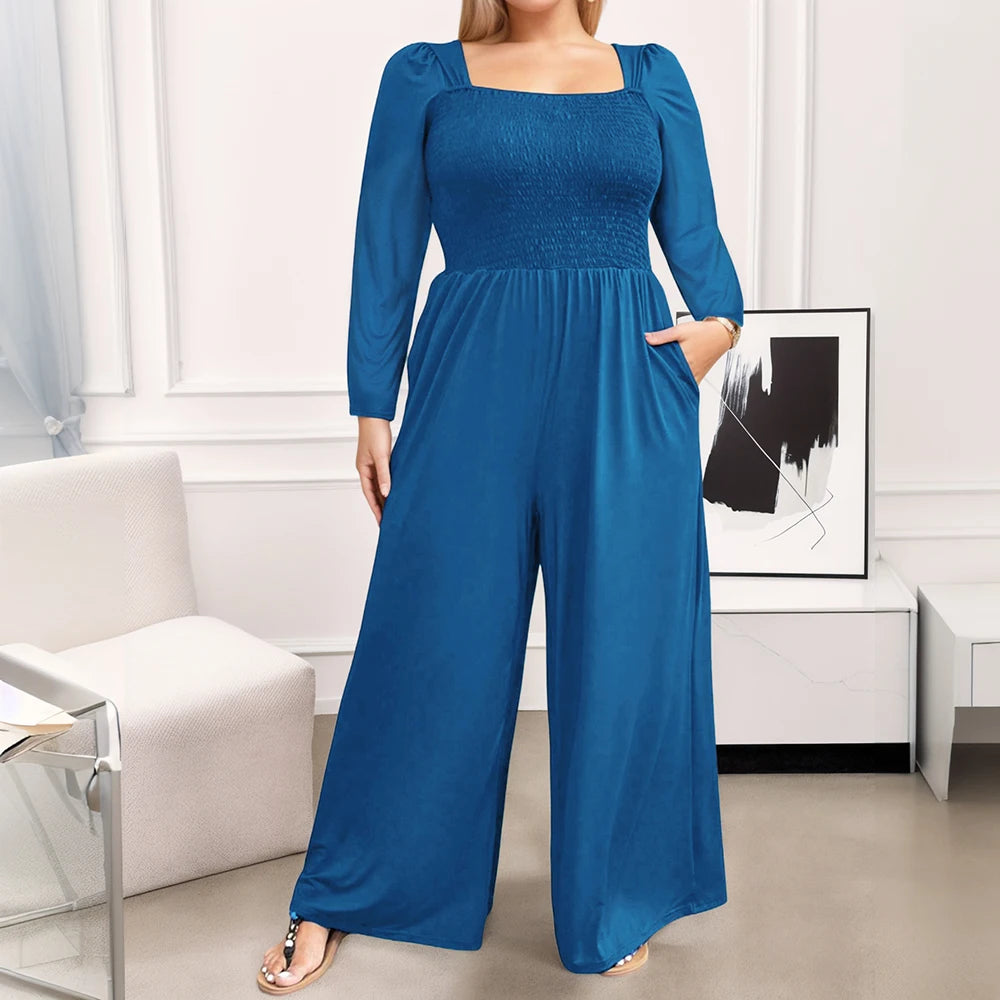 Plus Size Women Wide Leg Jumpsuit Autumn Winter One-piece Long Sleeve Jumpsuit Fashion.
