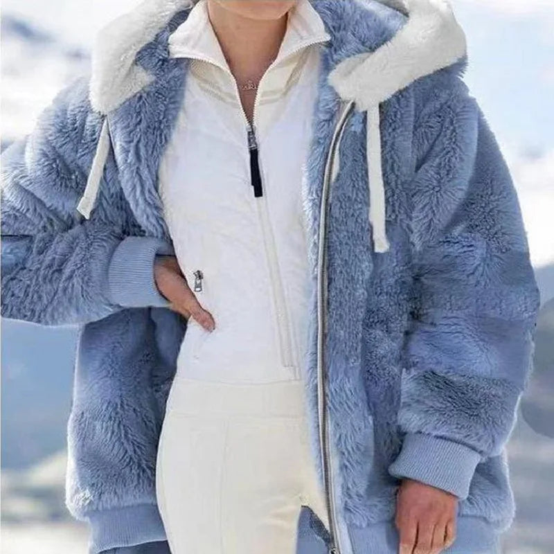 New Style Autumn And Winter Loose Plush Zipper Hooded Jacket Woman.  S-5X