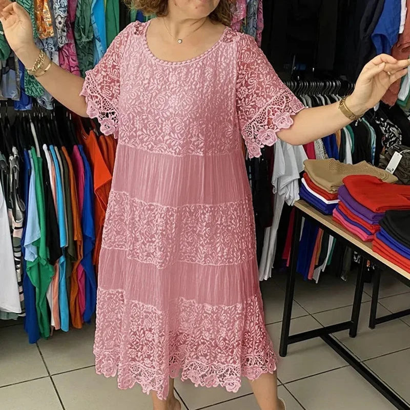 Ladies Summer Lace Embroidery Jacquard Crochet Dress Perfect For Spring And Summer Half Sleeve Loose Fit