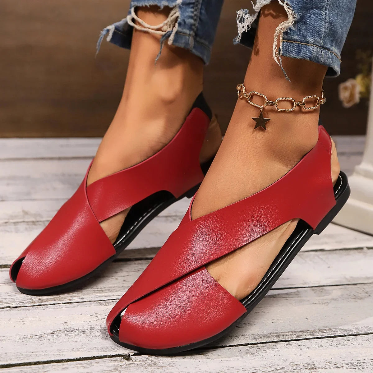 2025 Women's Sandals New Peep Toe Casual Sandals Best Seller Flat Sandals