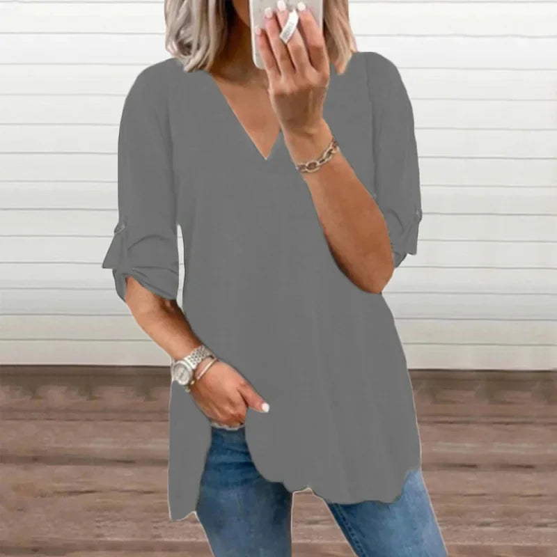 Women's V-Neck Long Sleeve Chiffon Shirt New Style Top Slim.  S-5X