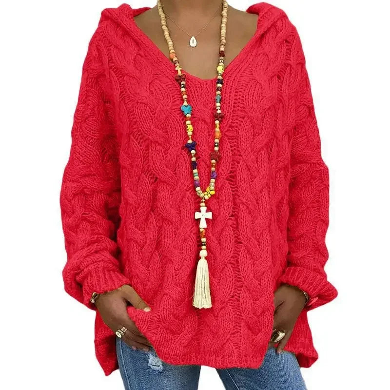 Women's Cable Knit Hooded Sweater - Cozy Pullover (S-5X)