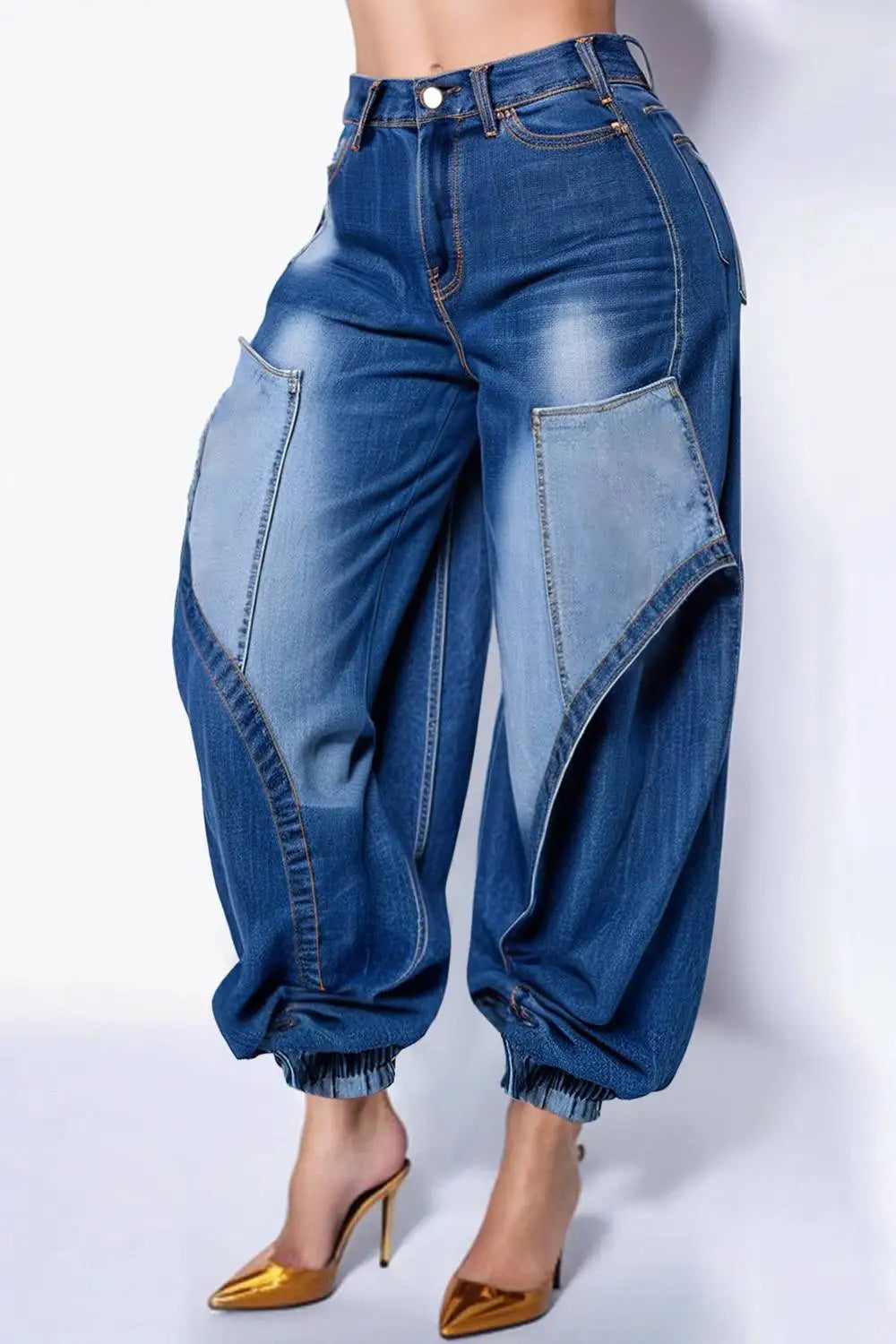 Plus Size Women's Jeans Cargo Style High Waist Blue Denim Pants with Pockets 2025.. Xl-5x