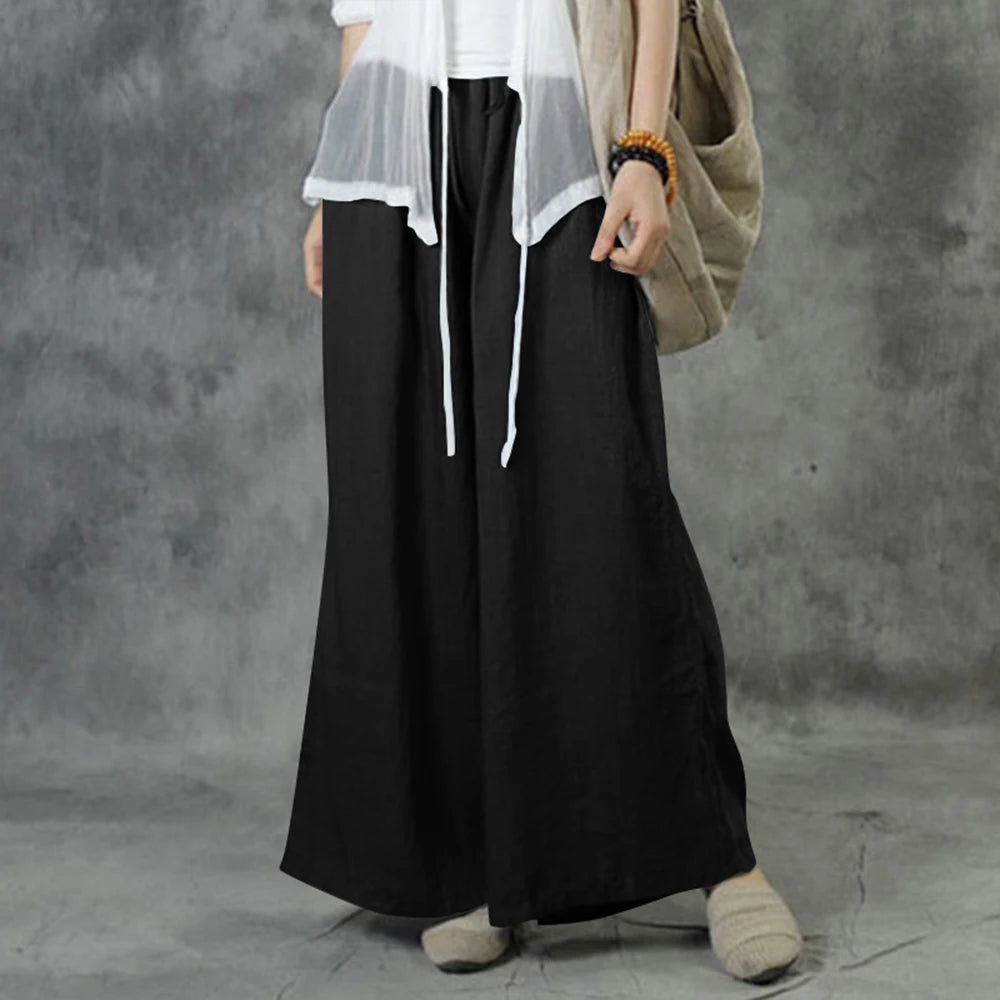 Plus Size High Waist Long Pants for Women Solid Casual Wide Leg Trousers