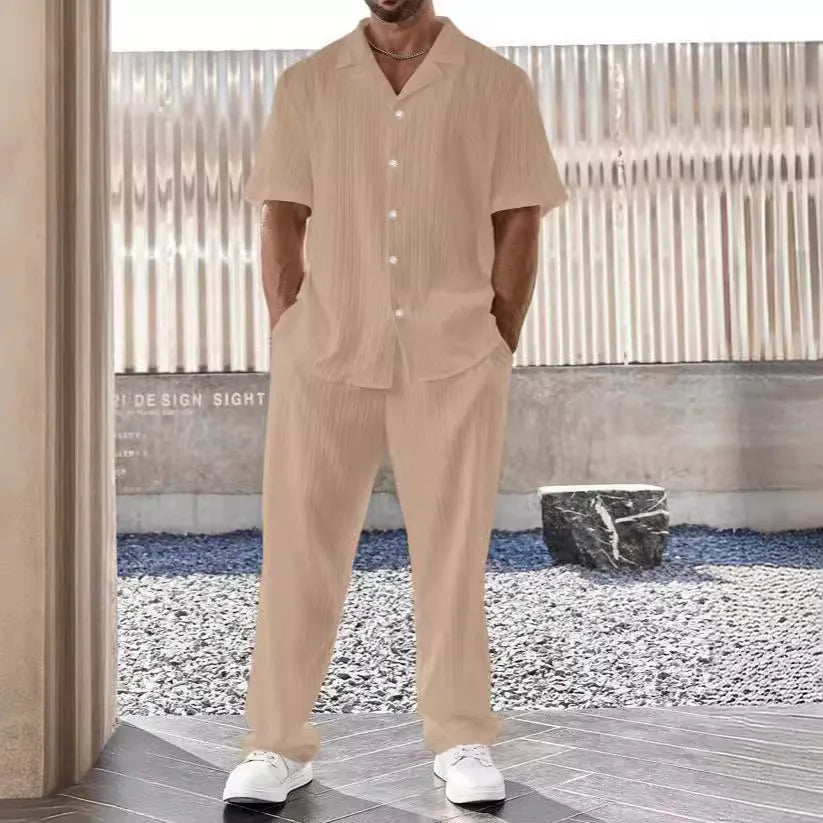 New Men's Commuter Suit Casual Button Shirt and Pants Two-piece Set for Men.  SZ: M-3X