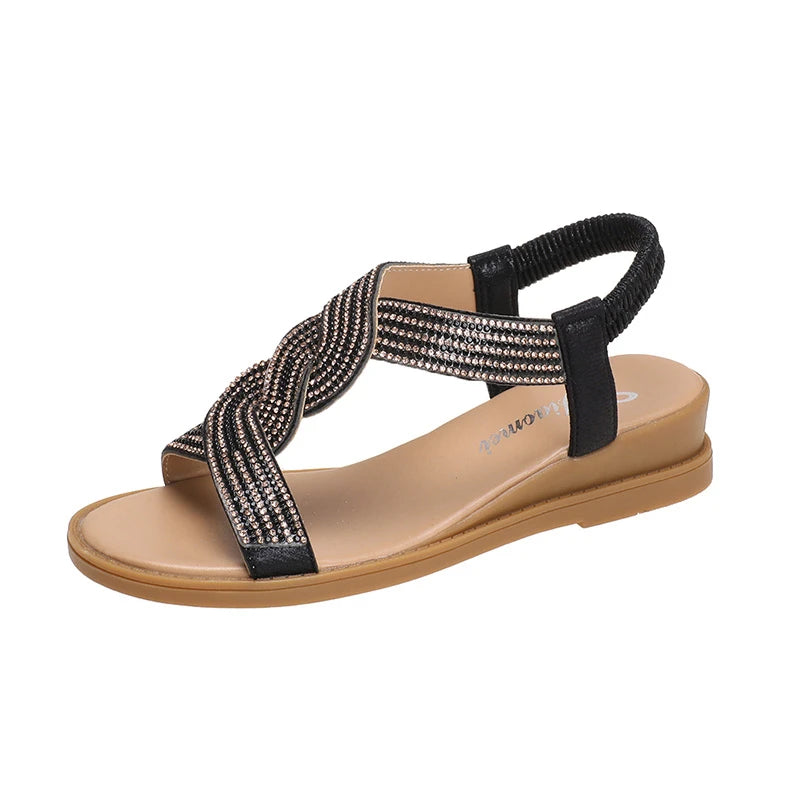 Summer New Designer Sandals Women Fashion Casual Roman Crystal Bling Sandals
