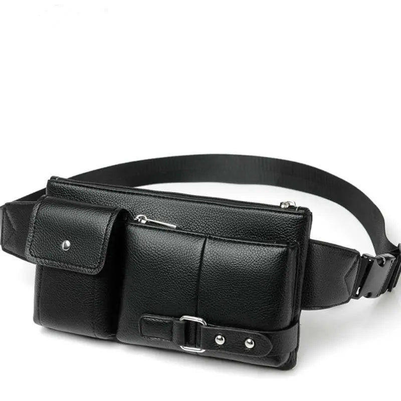 Multi-Pocket PU Leather Fanny Pack - Unisex Waist Bag with Adjustable Belt