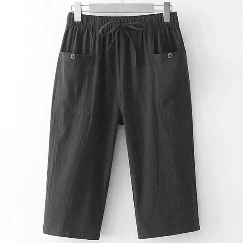 Plus Size Summer Loose-fit Women's Elastic Waist Casual Capri Pant