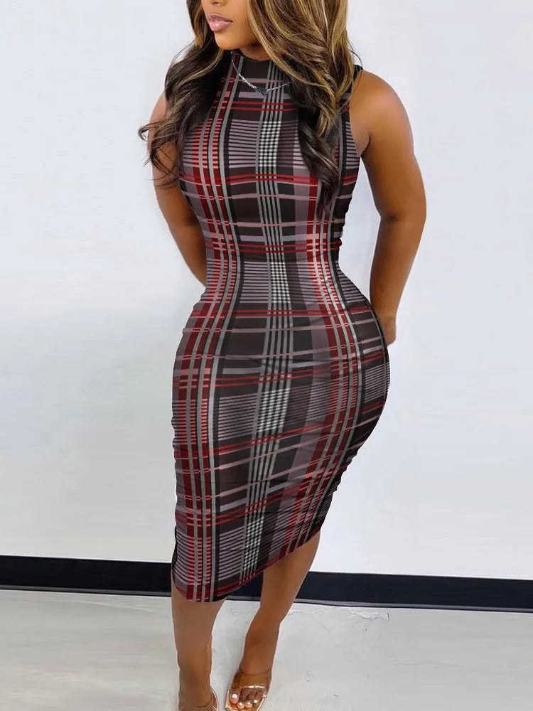 Summer Print Sexy Slim Dress Women Fashion Sleeveless Hip Party Dress Casual Elegant New Dress.  S-2X