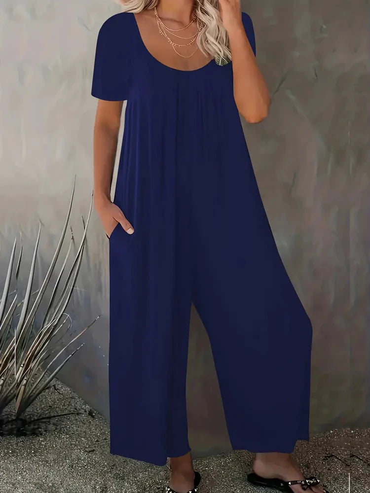 Plus Size XL-5XL Summer Romper Overalls With Pockets Casual Fashion Short Sleeve.