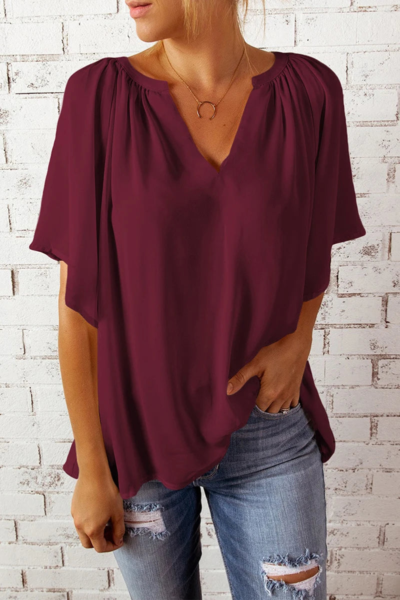 Summer New Loose V-neck Top Casual Women's Chiffon Shirt.  S-2XL