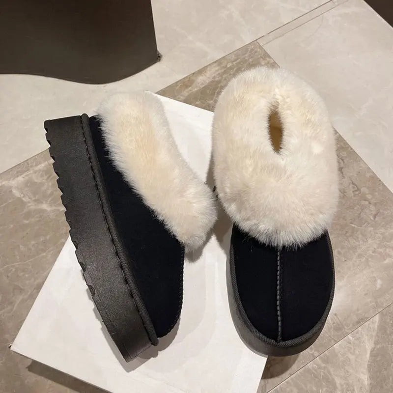 Women's Fluffy Slippers New Plush Warm Platform For Winter Indoor Semi-slippers Outdoor/Indoor Non-slip Cotton Shoes.