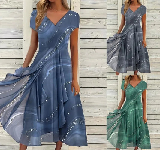 2025 Women's Party Fashion Summer Midi V-Neck Dress.  S-3X