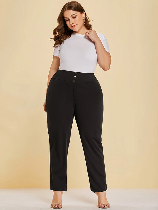 Plus Size Straight Trousers - Women's Casual Slit Design Ankle Pants