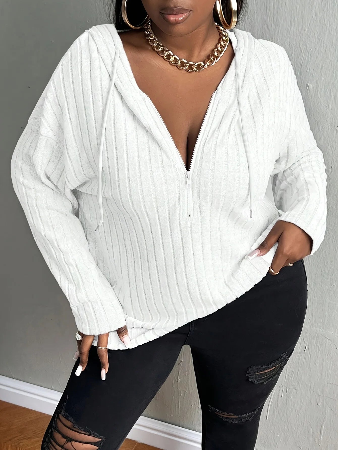 European plus size new casual solid colour half zipper hooded sweatshirt