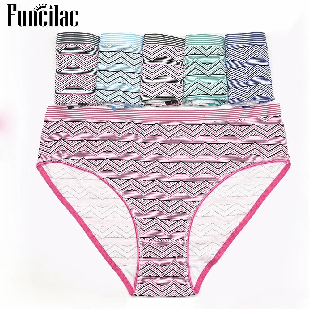 Women's Curvy cotton briefs sexy print Ladies panties big size mid-rise women underwear cotton crotch 2XL 3XL 4XL 6 Pcs/set