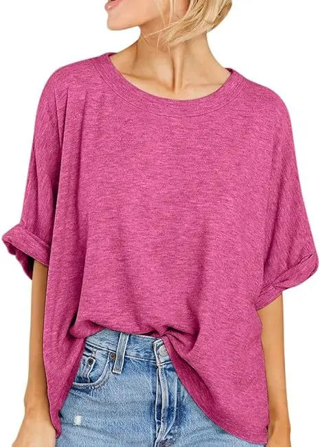 Women's  Quality Over size Short Sleeve Casual Loose Basic Tee.  S-2XL