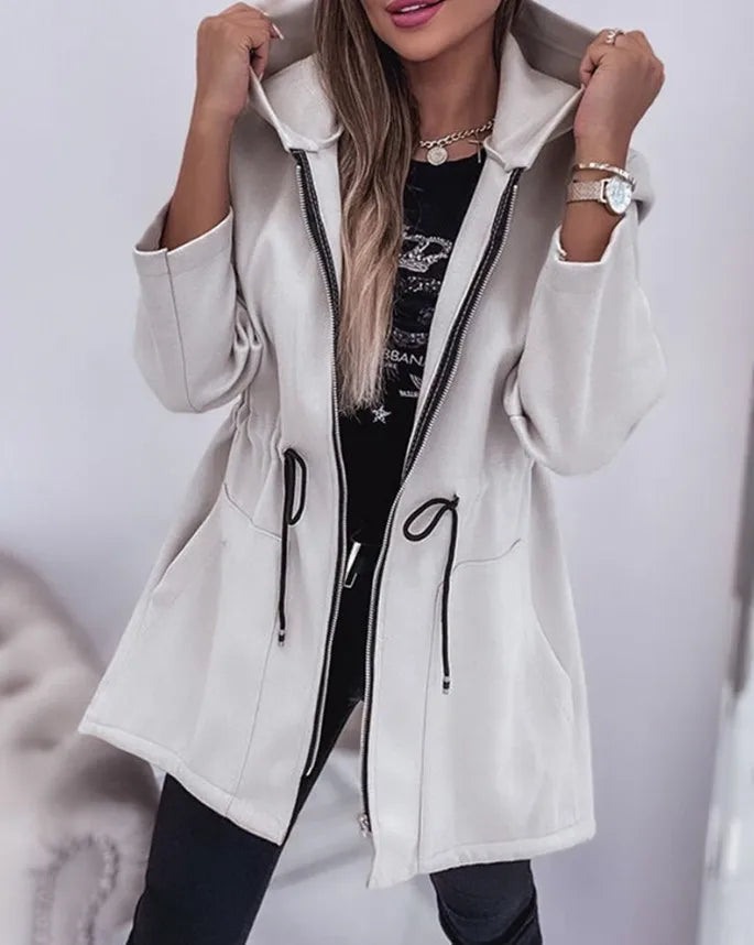 Fashion Casual Autumn and Winter Hooded Zipper Jacket Women's Clothing.  S-2X