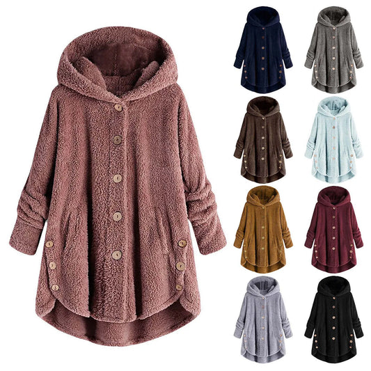 Autumn Winter Warm Teddy Female Plush Hooded Jacket.  S-5X