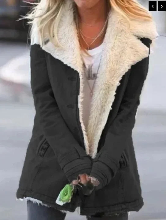 Women Autumn Winter Solid Color Plush Lapel Fashion Casual Jacket.  S-3X