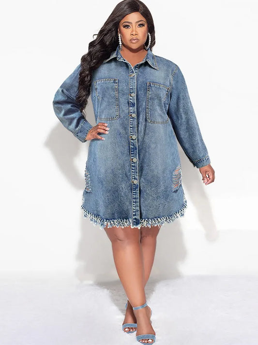 XL-5XL Plus Size Dress Loose Street Style Casual Midi Dress.