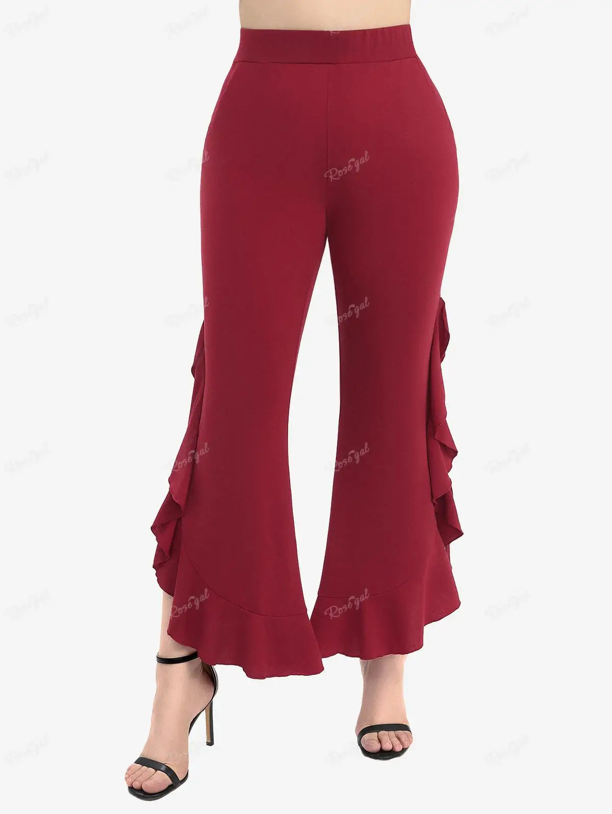 Plus Size Side Lace Up Braided Pocket Pants Red Women's Casual Quality Boot Cut Pant.  L-5X