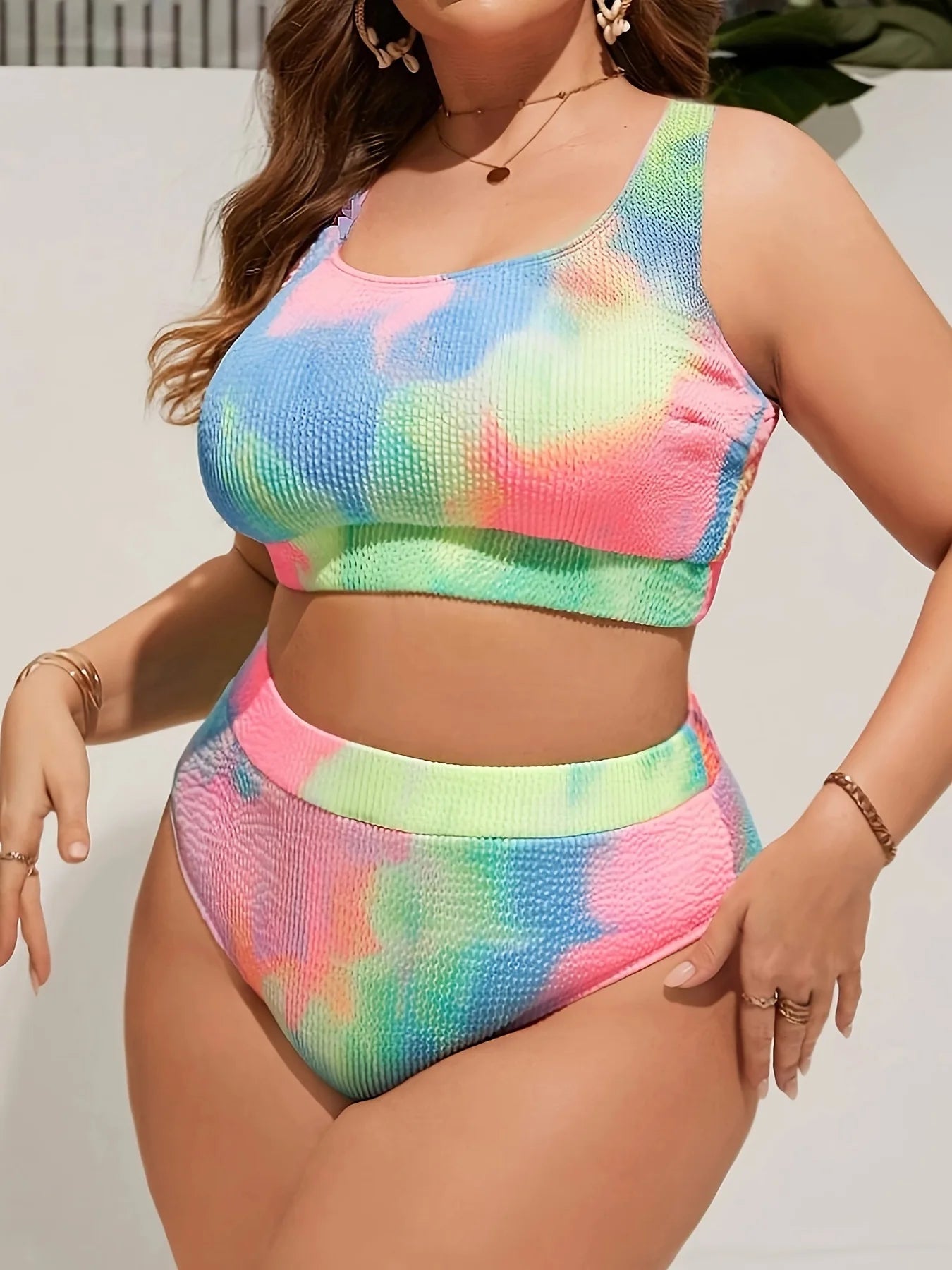 Plus Size Bikini Set Tie-Dye Swimwear 2025 Swimsuit Two Piece Beach Wear.