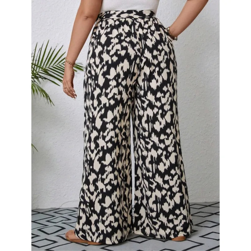 Plus Size 1XL-5XL Women's Casual Fashion New Printed Wide Leg Elastic Waist Pants.