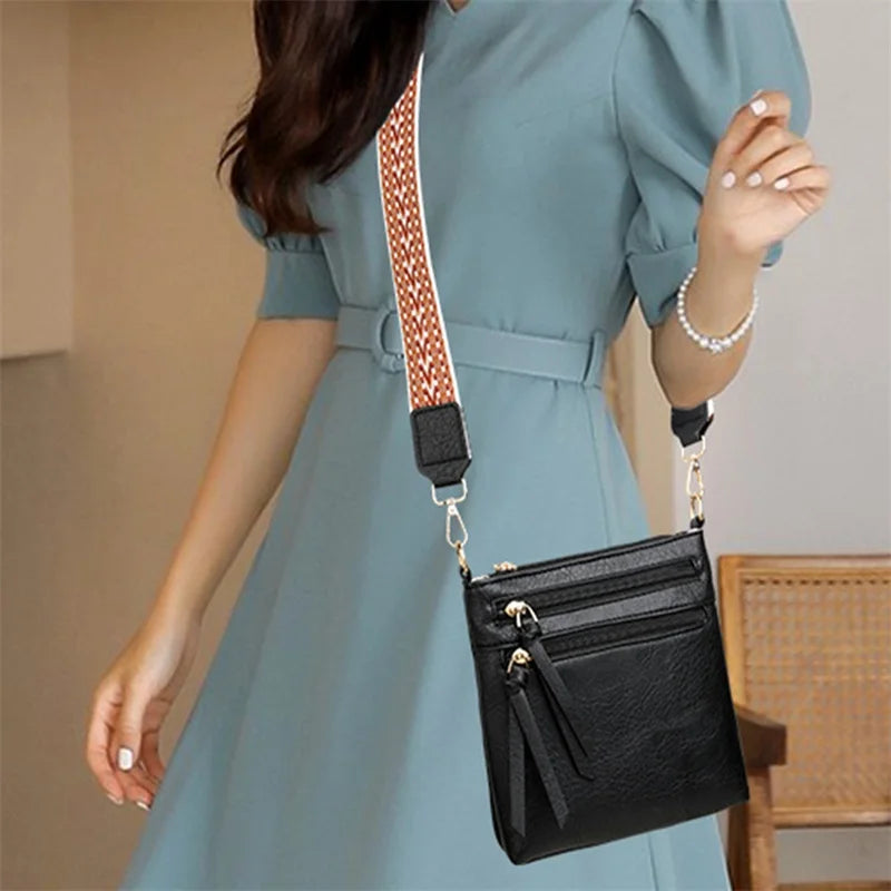 Women's Cross-body Bag with Adjustable Strap Multiple Zipper Design With Contrast Colour