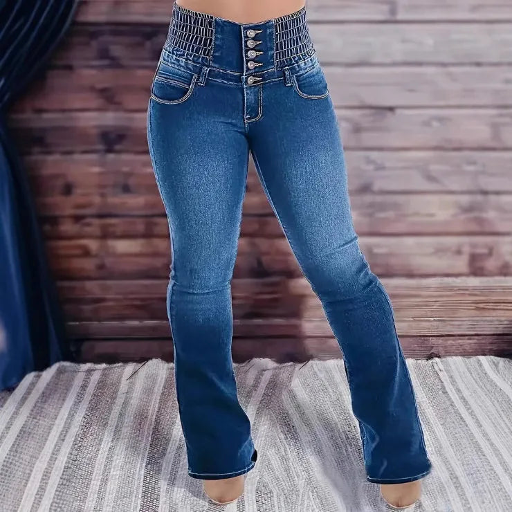 Women  Denim Flare Pant Slim High Waist Street wear Spring 2025. S-xxL