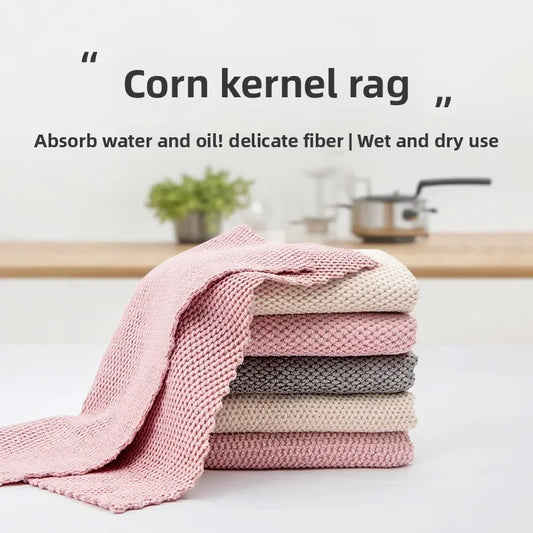 5pcs Corn Kernels Cleaning Cloth Microfiber Household Multi-functional Lazy Rag Cleaning Towel Strong Water Absorption 30*30cm