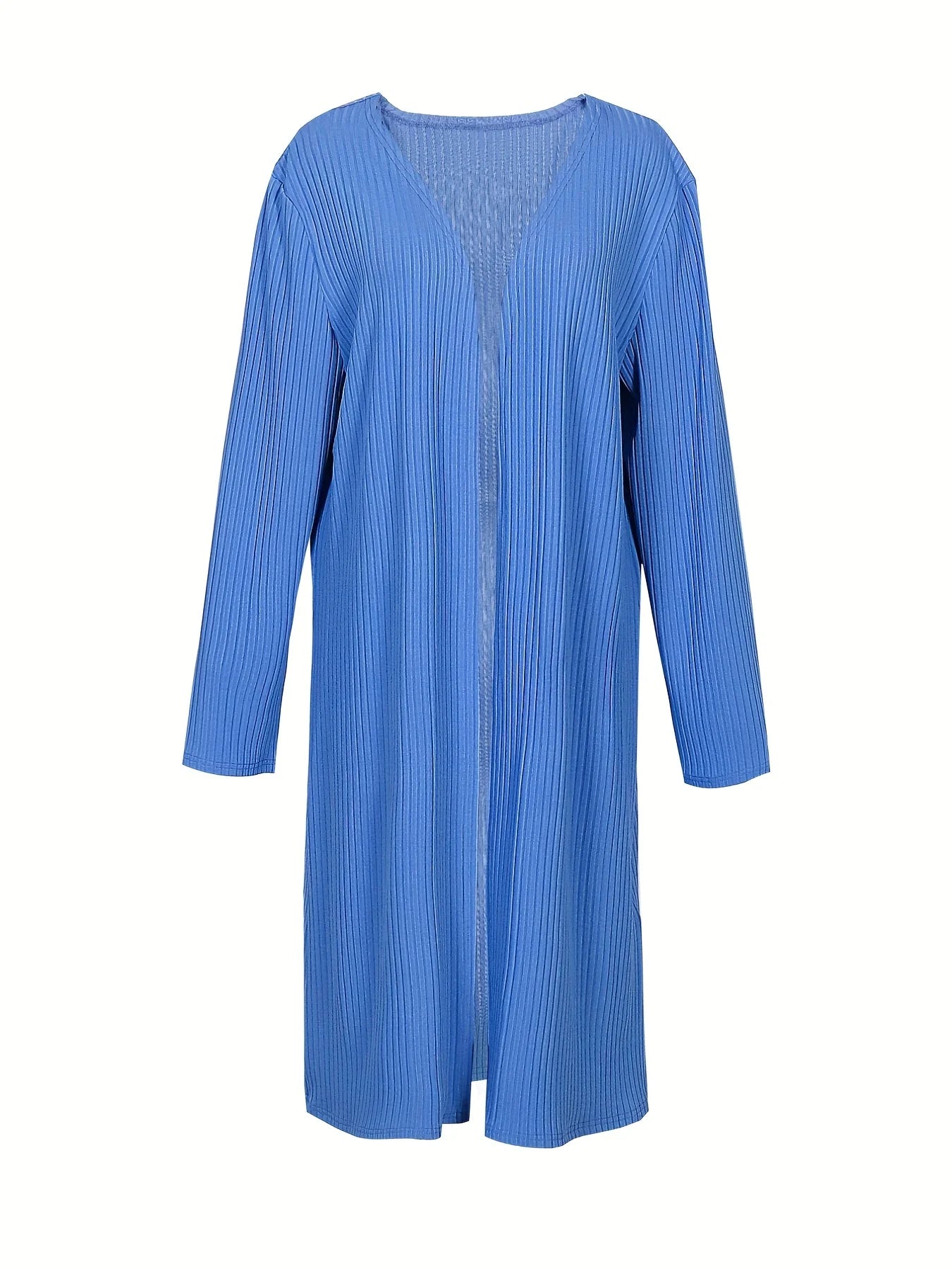Plus Size Women's Stretch Casual 2 Piece Set Ribbed Casual Top Long Solid Colour Cardigan