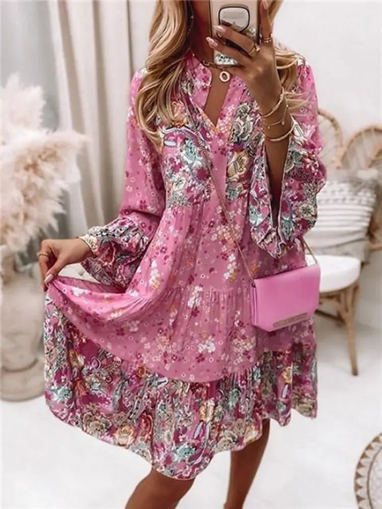 Casual Floral Print Dress For Women 2025 Spring Summer Loose A Line Dress