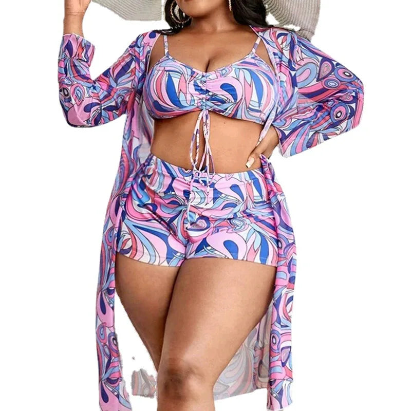 2025 New Plus Size Swimwear Three-Piece Push Up Bikini Set Sexy And Stylish